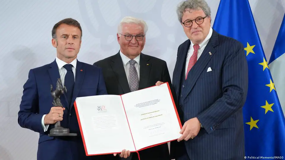 Der französische Präsident Emmanuel Macron wurde am 28. Mai 2024 in Münster mit dem Friedenspreis ausgezeichnet